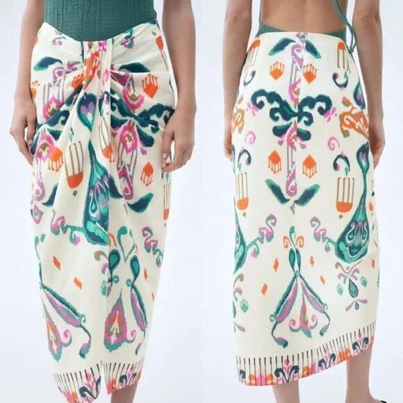 New Zara LINEN BLEND KNOTTED PARE SKIRT,Size XS,Color Ecru - Picture 5 of 12